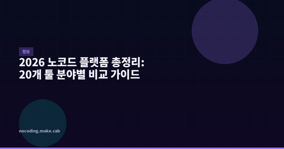 2026 노코드 플랫폼 총정리: 20개 툴 분야별 비교 가이드
